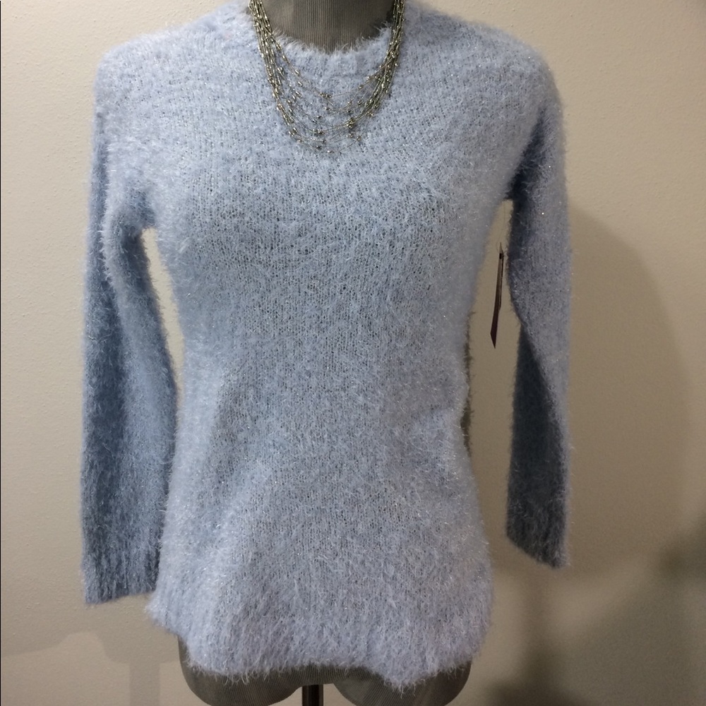 Brand new Ice blue fuzzy sweater w shine soft cozy